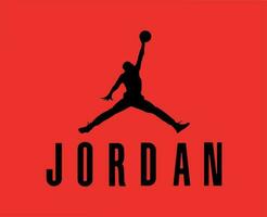 Jordan Marke Logo Symbol mit Name schwarz Design Kleider Sportkleidung Vektor Illustration mit rot Hintergrund