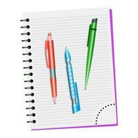 anteckningsbok och tre pennor på en vit bakgrund vektor