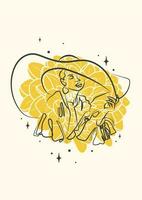jung Frau im Hut mit Blume linear Zeichnung Illustration. Sommer- Dame vektor