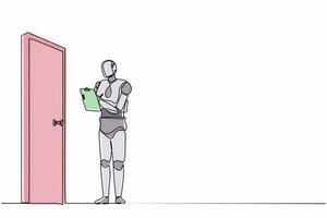 kontinuerliga en rad ritningsrobotar som står framför dörren och skriver på urklipp. humanoid robot cybernetisk organism. framtida robotutvecklingskoncept. en rad rita design vektorgrafik vektor