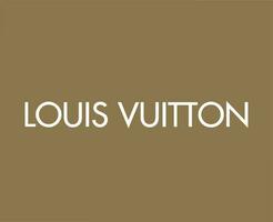 Louis vuitton varumärke logotyp namn vit symbol design kläder mode vektor illustration med brun bakgrund