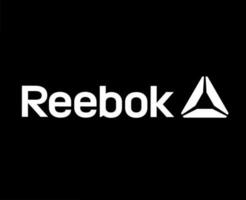 reebok Marke Logo mit Name Weiß Symbol Kleider Design Symbol abstrakt Vektor Illustration mit schwarz Hintergrund