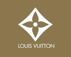 Louis vuitton logotyp varumärke mode vit med namn design symbol kläder vektor illustration med brun bakgrund