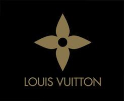 Louis vuitton varumärke logotyp mode med namn brun design symbol kläder vektor illustration med svart bakgrund