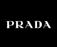 prada Marke Logo Weiß Symbol Kleider Design Symbol abstrakt Vektor Illustration mit schwarz Hintergrund