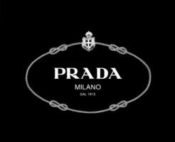 prada milano Marke Logo Weiß Symbol Kleider Design Symbol abstrakt Vektor Illustration mit schwarz Hintergrund