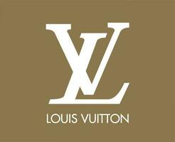 Louis vuitton varumärke logotyp med namn symbol vit design kläder mode vektor illustration med brun bakgrund
