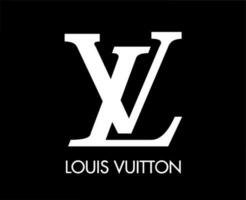 Louis vuitton varumärke logotyp med namn vit symbol design kläder mode vektor illustration med svart bakgrund