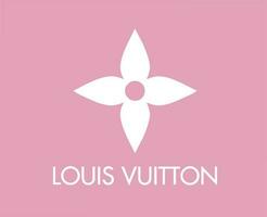 Louis vuitton varumärke logotyp mode vit med namn design symbol kläder vektor illustration med rosa bakgrund