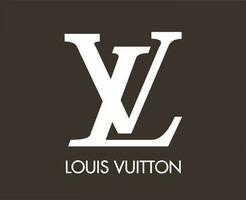 Louis vuitton Marke Logo mit Name Weiß Symbol Design Kleider Mode Vektor Illustration mit braun Hintergrund