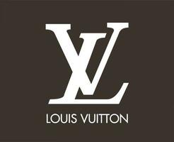 Louis vuitton varumärke logotyp med namn vit symbol design kläder mode vektor illustration med brun bakgrund