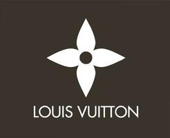 Louis vuitton varumärke logotyp mode vit med namn design symbol kläder vektor illustration med brun bakgrund