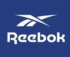 reebok Logo Marke Kleider mit Name Weiß Symbol Design Symbol abstrakt Vektor Illustration mit Blau Hintergrund