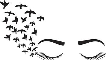kvinna ögonfransar och ögonbryn med fåglar vektor