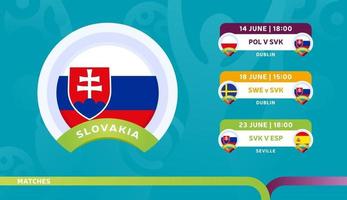 Spielplan der slowakischen Nationalmannschaft in der Endphase der Vektorillustration der Fußballmeisterschaft 2020 der Fußballmeisterschaft 2020 vektor