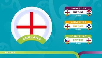 englands landslagsschema matcher i den sista etappen vid fotbollsmästerskapet 2020 vektorillustration av fotboll 2020-matcher vektor