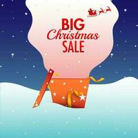 Werbung Banner oder Poster Design mit Überraschung Geschenk Box von groß Weihnachten Verkauf auf Schneefall Hintergrund. vektor