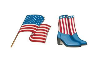 Flagge und Stiefel im patriotisch Farben. 4 .. von Juli patriotisch Konzept. Unabhängigkeit Tag Design Element vektor