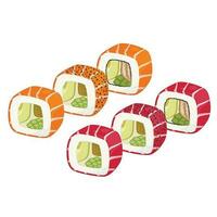 Sushi rollen einstellen Vektor Illustration. japanisch Illustration, asiatisch Essen Satz. japanisch Essen Konzept.