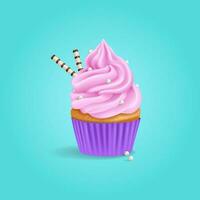 fest cupcake, utsökt krämig muffin. 3d realistisk vektor ljuv efterrätt.