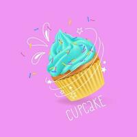 süß realistisch Gekritzel Cupcake. Essen Vektor Illustration mit Hand Beschriftung