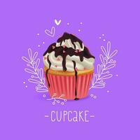 süß realistisch Gekritzel Cupcake. Vektor Essen Illustration auf lila Hintergrund