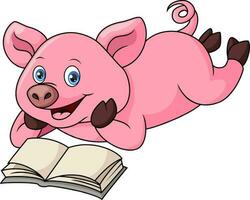 süß Schwein Karikatur lesen ein Buch vektor