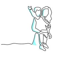 kontinuerlig en linje ritning av ung mamma hålla sin baby. glad mors dagskort. en lycklig mamma med sitt barn som leker tillsammans hemma. lyckligt föräldrakoncept. vektorillustration på vit bakgrund vektor