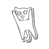 svart linje söt katt hoppa på vit silhuett och grå skugga. hand dragen tecknad serie stil. klotter för färg, dekoration eller några design. vektor illustration av unge konst.