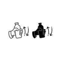 skaka de flaska väl, shaker ikon, hand innehav dryck, tunn linje symbol på vit bakgrund vektor
