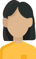 ikon färgad kvinna ung flicka avatar med kort frisyr svart hår i en gul Tröja ansiktslös vektor