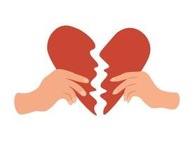 röd bruten hjärta i händer man och kvinna. försoning koncept.återställning kärlek vektor