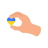 Hand halten Blau und Gelb Flagge im Herz Form. Nein zu Krieg im Ukraine. Antikrieg Konzept vektor