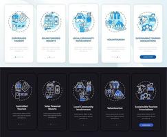Beste nachhaltige Tourismuspraktiken Onboarding App-Seitenbildschirm mit Konzepten vektor