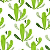 süß Kaktus nahtlos Muster mit Herzen im Grün Weiß Farben. Vektor komisch Natur Hintergrund. Mexikaner Mode Kakteen Design Hintergrund wickeln Startseite Banner Textil- Stoff Stoff natürlich Kakteen Vorlage