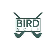 Vogel Golf Spiel Logo Design auf Weiß Hintergrund, Vektor Illustration.