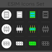 Mikroschaltkreise dunkle Themensymbole eingestellt vektor