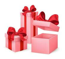 Rosa Geschenk Kisten isoliert. Geburtstag oder Weihnachten Geschenk Paket. Vektor Illustration