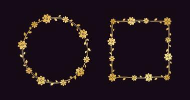 Gold geometrisch Blumen- Rahmen Vorlage Satz. Luxus golden Rahmen Rand zum einladen, Hochzeit, Zertifikat. Vektor Kunst mit Blumen und Blätter.