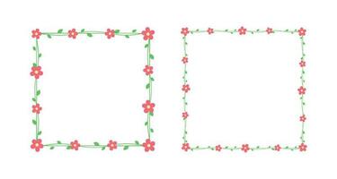 Platz Blumen- Frames und Grenzen Satz, süß einfach botanisch Design Element Vektor Illustration