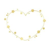 Gold Herz Blumen- Rahmen Silhouette Gekritzel. Valentinsgrüße Tag, Frühling Rand Vorlage, gedeihen Design Element zum Hochzeit, Gruß Karte. vektor