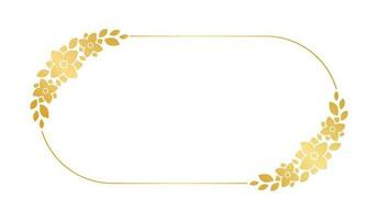 Gold Oval Blumen- Rahmen Vorlage. Luxus golden Rahmen Rand zum einladen, Hochzeit, Zertifikat. Vektor Kunst mit Blumen und Blätter.