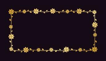 Rechteck Gold Blumen- Rahmen Vorlage. Luxus golden Rahmen Rand zum einladen, Hochzeit, Zertifikat. Vektor Kunst mit Blumen und Blätter.