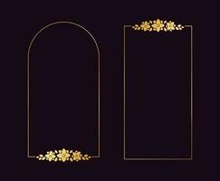 geometrisk vertikal guld blommig ram samling uppsättning. lyx gyllene ram gräns för inbjudan, bröllop, certifikat. vektor konst med blommor och löv.