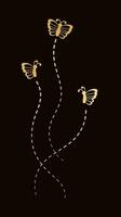 golden Schmetterlinge mit gepunktet Linie Flug Route. elegant Gold Schmetterlinge Pfad. Vektor Design Elemente zum Frühling und Sommer.