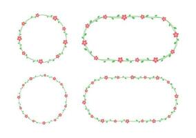 Blumen- Ranke Frames und Grenzen Satz, rot Blumen botanisch Design Element Vektor Illustration