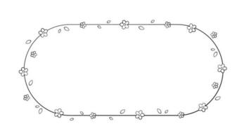 Oval Blumen- Rahmen Gliederung Gekritzel. botanisch Rand Vorlage, gedeihen Design Element zum Hochzeit, Gruß Karte. vektor