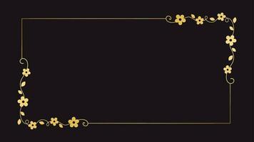 Gold Blumen- Rechteck rahmen. einfach Linie Grenze, Blätter und Blumen, Hochzeit Einladung und Karten, Logo Design und Plakate Vorlage. elegant minimal Stil Blumen- Vektor isoliert