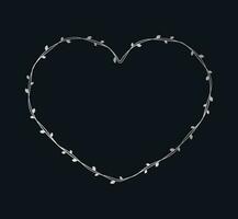 silver- hjärta form ram tillverkad av vin löv. blommig valentines dag, vår sommar design element, kärlek begrepp vektor