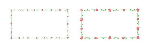 Rechteck Grün Ranke mit rot Blumen Rahmen und Rand Satz, Blumen- botanisch Design Element Vektor Illustration